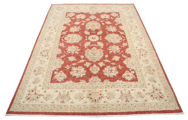 Red Afghan Ziegler Rug 5' 7" x 7' 5" Hand-Knotted | No. AT56923