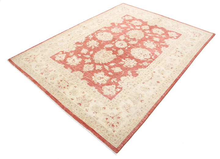 Red Afghan Ziegler Rug 5' 7" x 7' 5" Hand-Knotted | No. AT56923