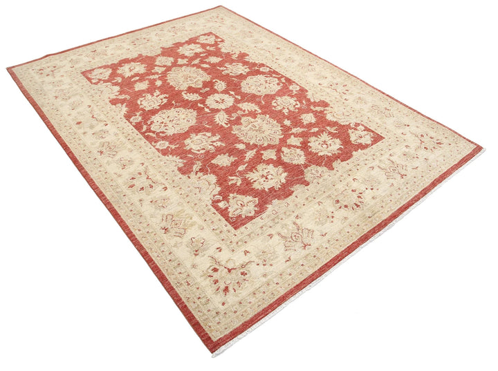 Red Afghan Ziegler Rug 5' 7" x 7' 5" Hand-Knotted | No. AT56923