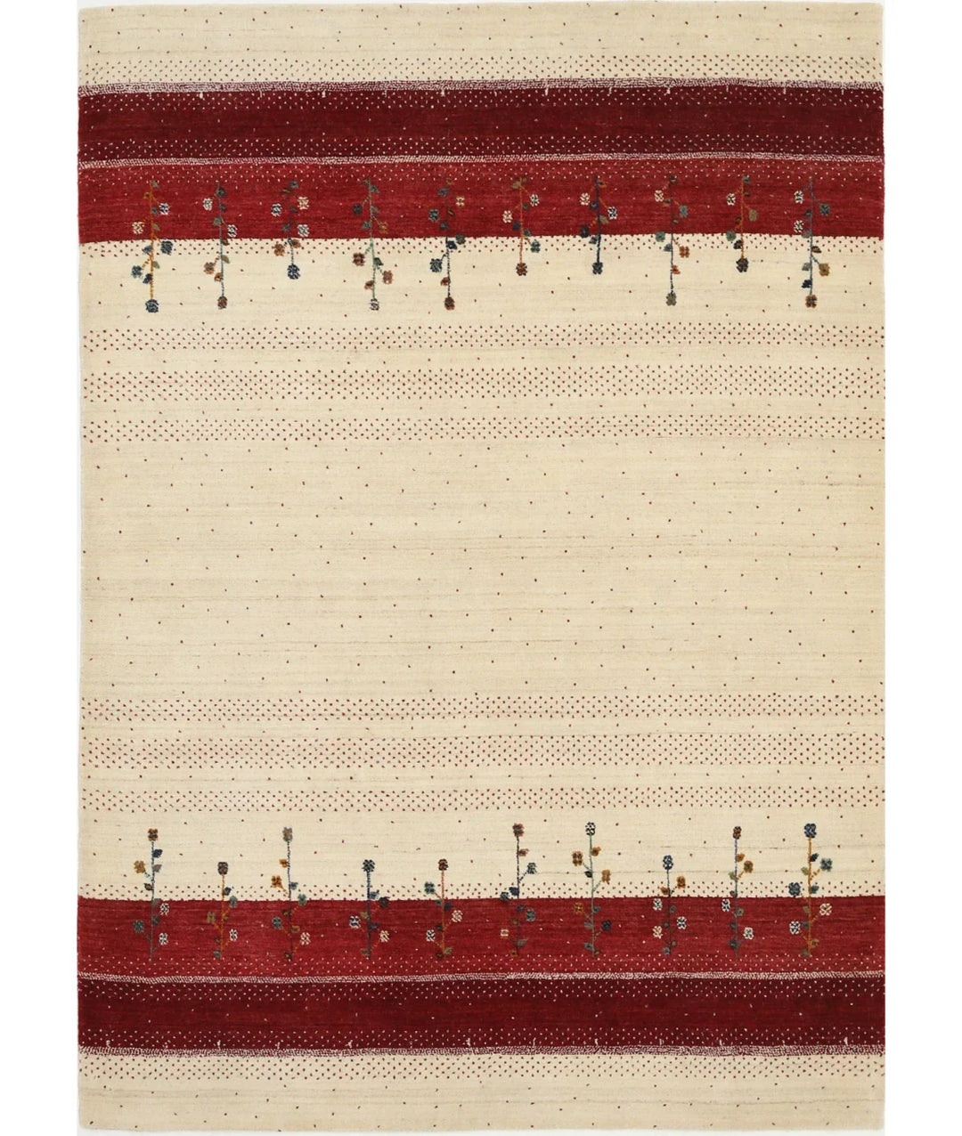 Ivory Indian Oriental Rug 5' 4" x 7' 6" Hand-Knotted | No. AT57035