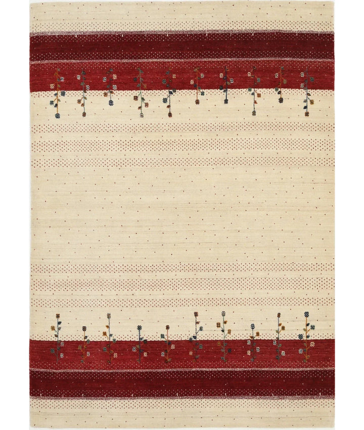 Ivory Indian Oriental Rug 5' 4" x 7' 6" Hand-Knotted | No. AT57035