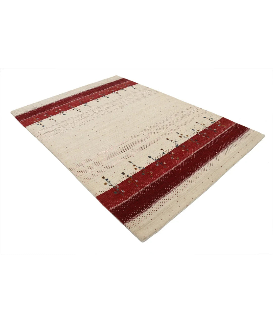 Ivory Indian Oriental Rug 5' 4" x 7' 6" Hand-Knotted | No. AT57035