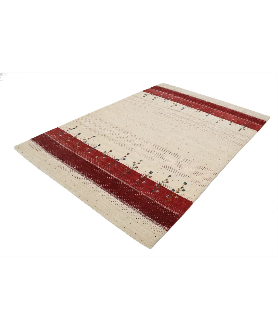 Ivory Indian Oriental Rug 5' 4" x 7' 6" Hand-Knotted | No. AT57035