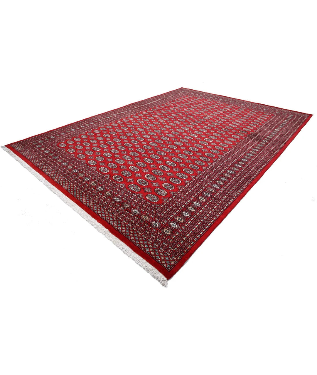 Red Pakistani Bokhara Rug 10' 2" x 14' 0" Hand-Knotted | No. AT57046