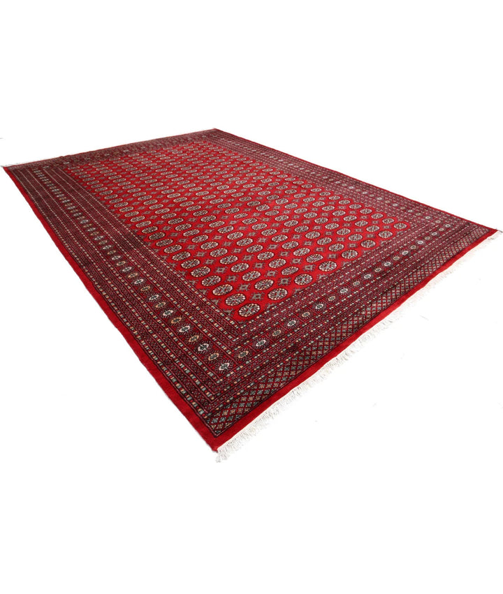 Red Pakistani Bokhara Rug 10' 2" x 14' 0" Hand-Knotted | No. AT57046