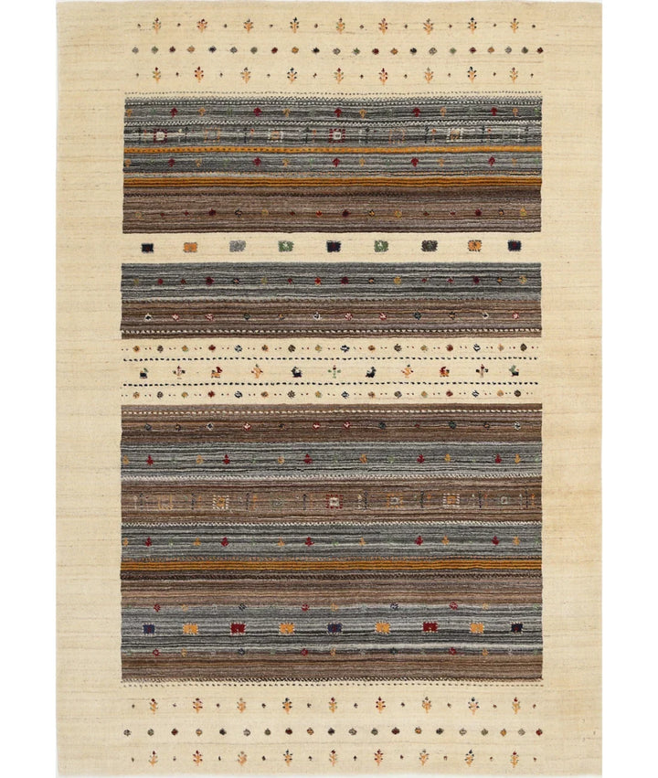 Ivory Indian Lori Rug 5' 7" x 7' 10" Hand-Knotted | No. AT57057
