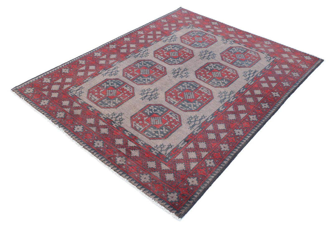 Afghan Akcha Revival Rug 4' 10" x 6' 1" Hand-Knotted | No. AT57184