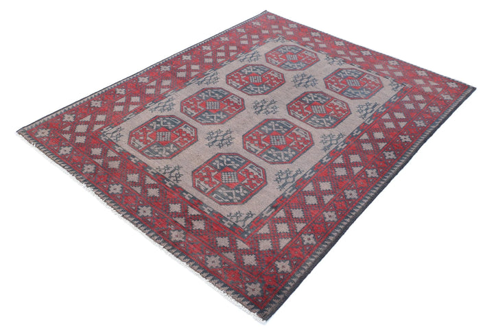Afghan Akcha Revival Rug 4' 10" x 6' 1" Hand-Knotted | No. AT57184