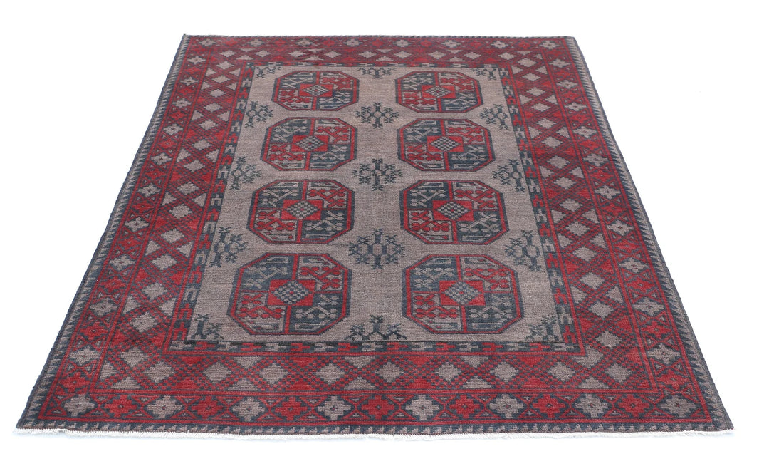 Afghan Akcha Revival Rug 4' 10" x 6' 1" Hand-Knotted | No. AT57184
