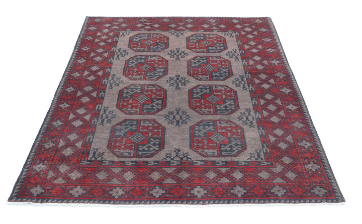 Afghan Akcha Revival Rug 4' 10" x 6' 1" Hand-Knotted | No. AT57184