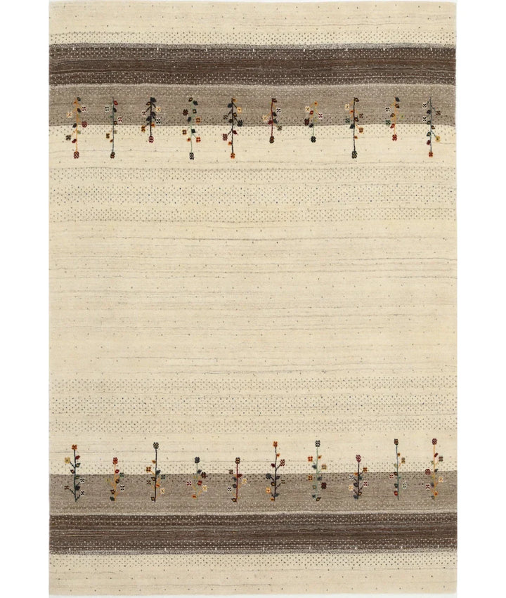 Ivory Indian Oriental Rug 5' 3" x 7' 7" Hand-Knotted | No. AT57203