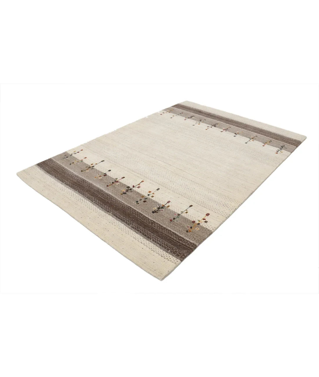 Ivory Indian Oriental Rug 5' 3" x 7' 7" Hand-Knotted | No. AT57203