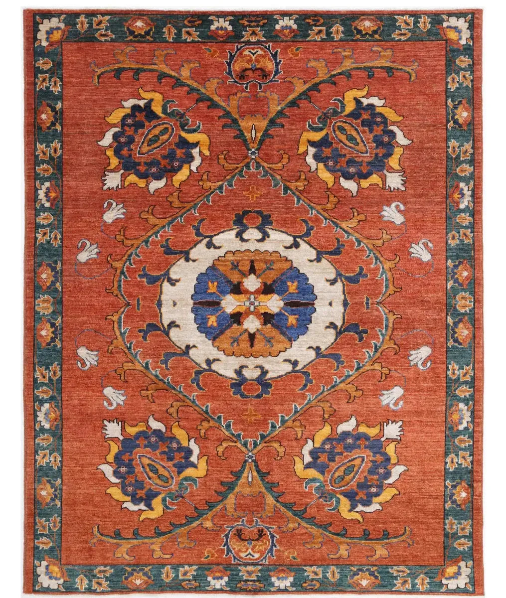 Rust Afghan Tribal Rug 5' 0" x 6' 5" Hand-Knotted | No. AT573534