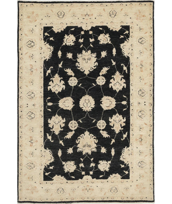 Black Afghan Ziegler Rug 3' 11" x 6' 0" Hand-Knotted | No. AT575110