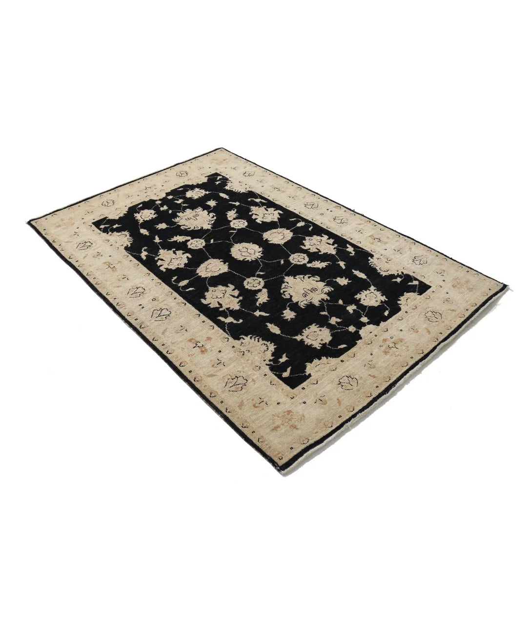Black Afghan Ziegler Rug 3' 11" x 6' 0" Hand-Knotted | No. AT575110