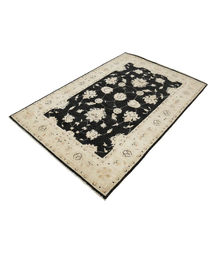 Black Afghan Ziegler Rug 3' 11" x 6' 0" Hand-Knotted | No. AT575110