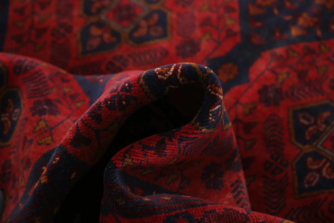 Red Afghan Tribal Rug 4' 2" x 6' 3" Hand-Knotted | No. AT57600