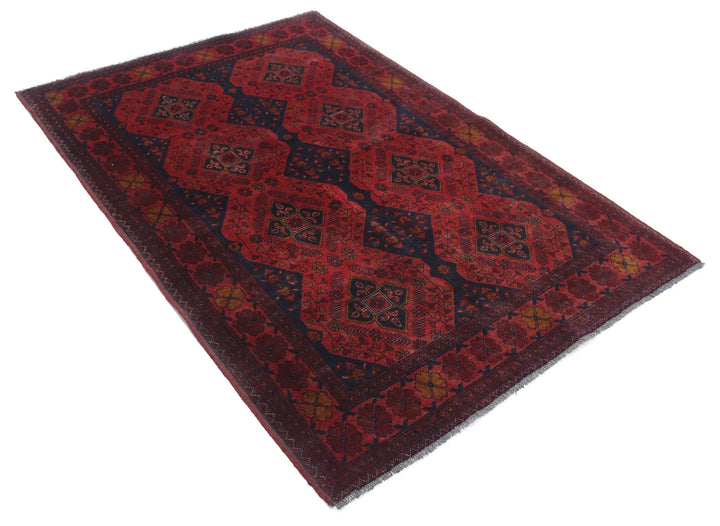 Red Afghan Tribal Rug 4' 2" x 6' 3" Hand-Knotted | No. AT57600
