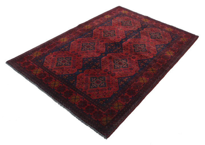 Red Afghan Tribal Rug 4' 2" x 6' 3" Hand-Knotted | No. AT57600