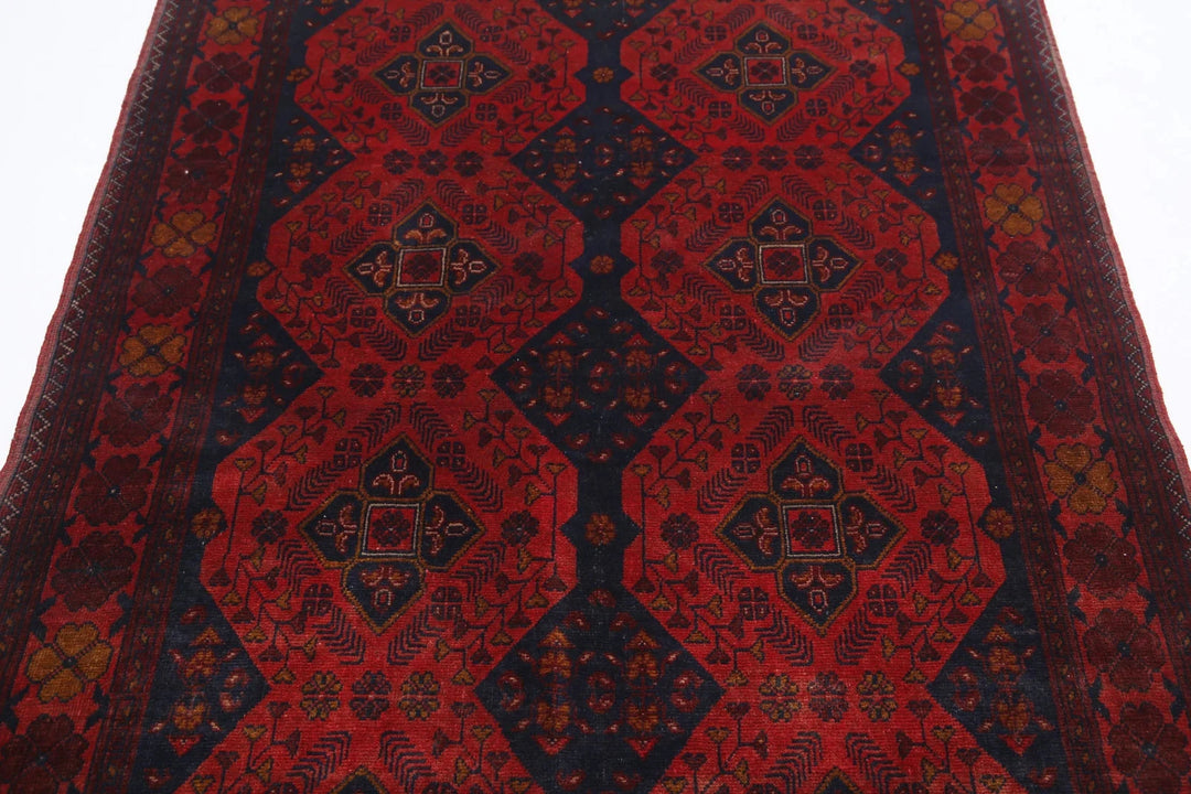 Red Afghan Tribal Rug 4' 2" x 6' 3" Hand-Knotted | No. AT57600