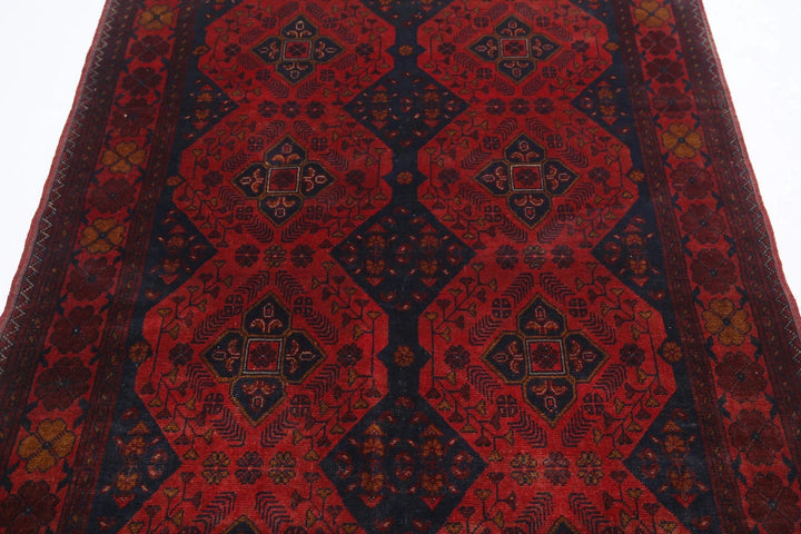 Red Afghan Tribal Rug 4' 2" x 6' 3" Hand-Knotted | No. AT57600