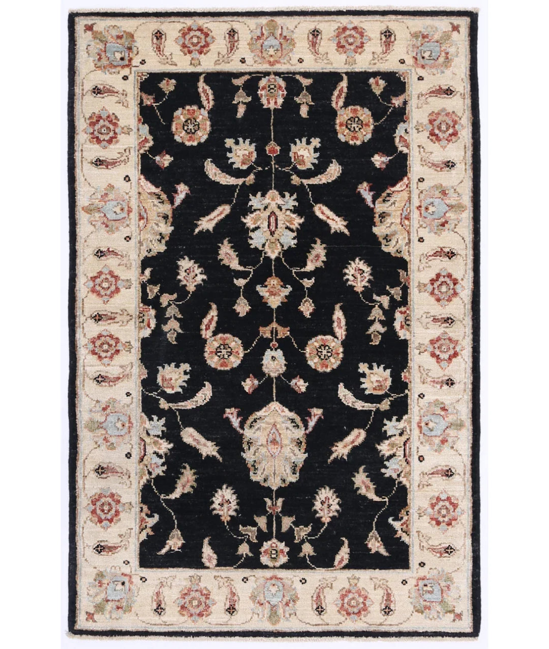 Black Afghan Ziegler Rug 2' 7" x 3' 11" Hand-Knotted | No. AT57660