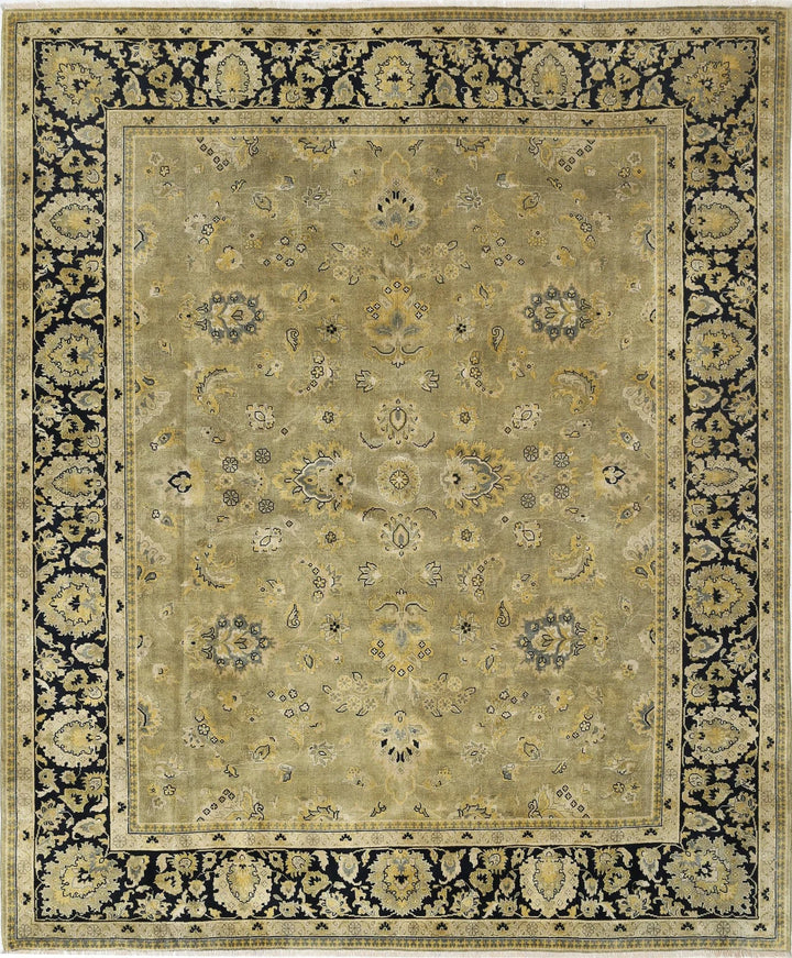 Green Black Indian Ziegler Rug 7' 9" x 9' 4" Hand-Knotted | No. AT57793