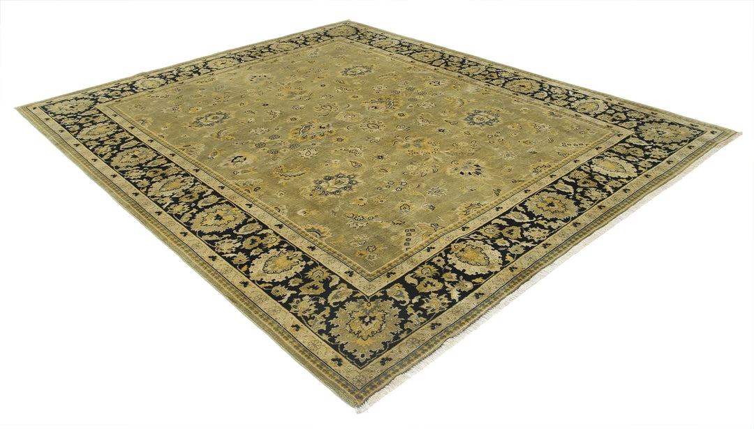 Green Black Indian Ziegler Rug 7' 9" x 9' 4" Hand-Knotted | No. AT57793