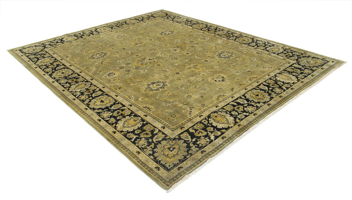 Green Black Indian Ziegler Rug 7' 9" x 9' 4" Hand-Knotted | No. AT57793