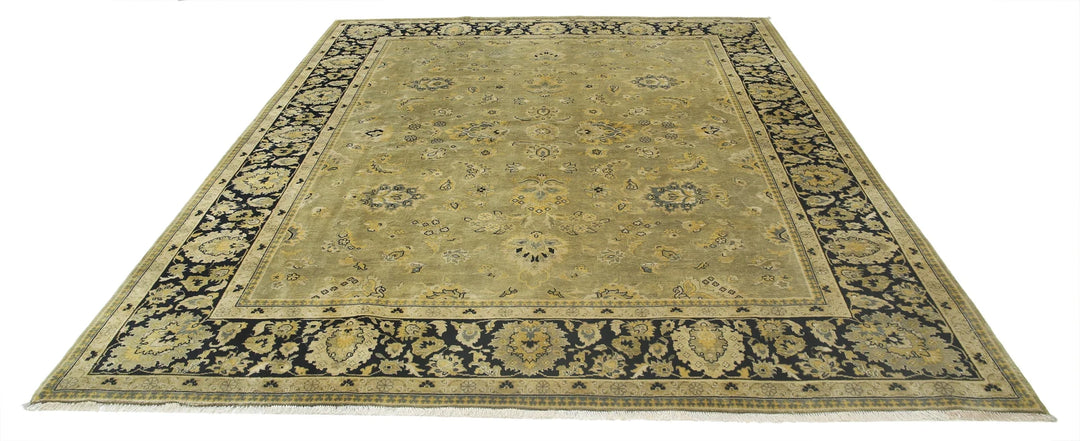 Green Black Indian Ziegler Rug 7' 9" x 9' 4" Hand-Knotted | No. AT57793