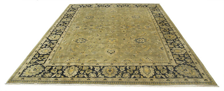 Green Black Indian Ziegler Rug 7' 9" x 9' 4" Hand-Knotted | No. AT57793