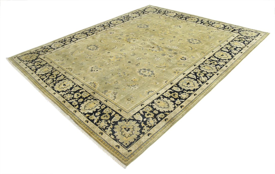 Green Black Indian Ziegler Rug 7' 9" x 9' 4" Hand-Knotted | No. AT57793