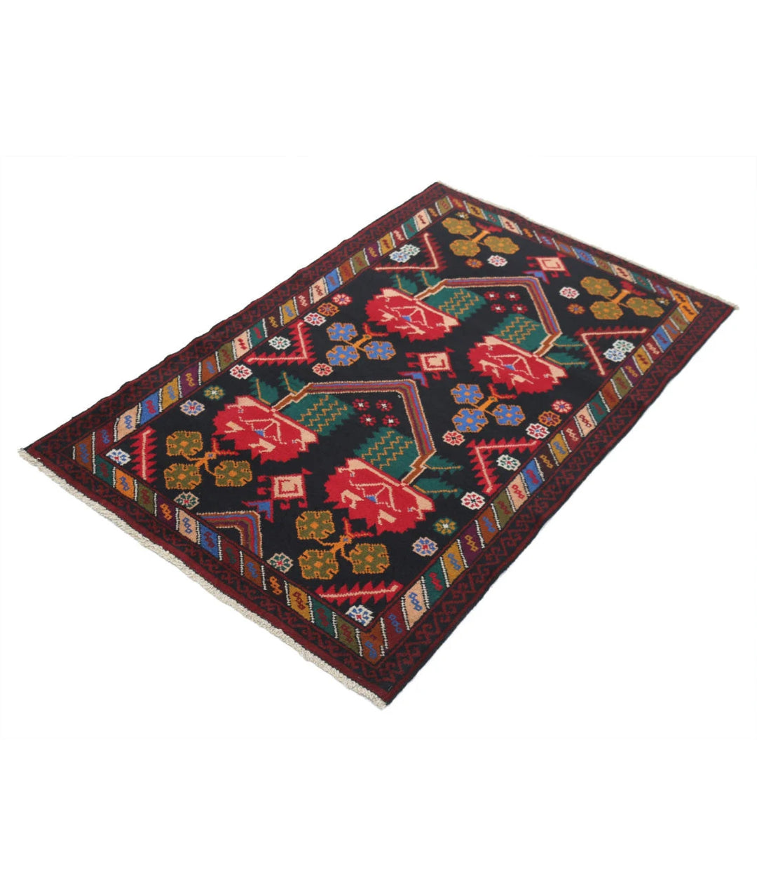 Red Afghan Tribal Rug 2' 11" x 4' 5" Hand-Knotted | No. AT57839
