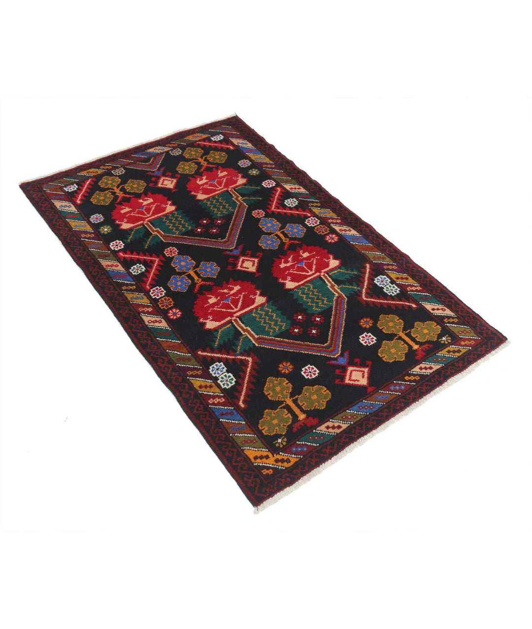 Red Afghan Tribal Rug 2' 11" x 4' 5" Hand-Knotted | No. AT57839