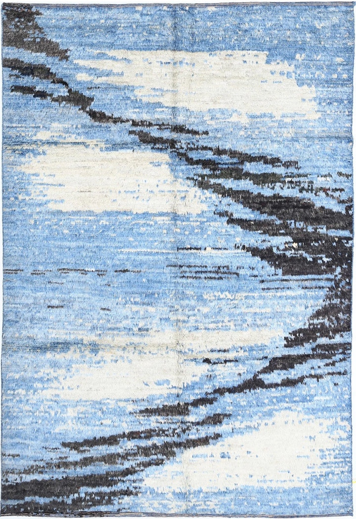 Blue Afghan Tribal Rug 6' 3" x 9' 8" Hand-Knotted | No. AT58049