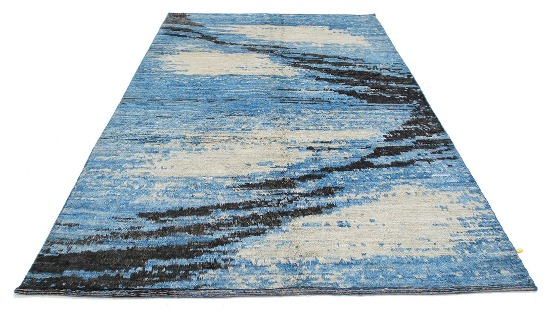 Blue Afghan Tribal Rug 6' 3" x 9' 8" Hand-Knotted | No. AT58049