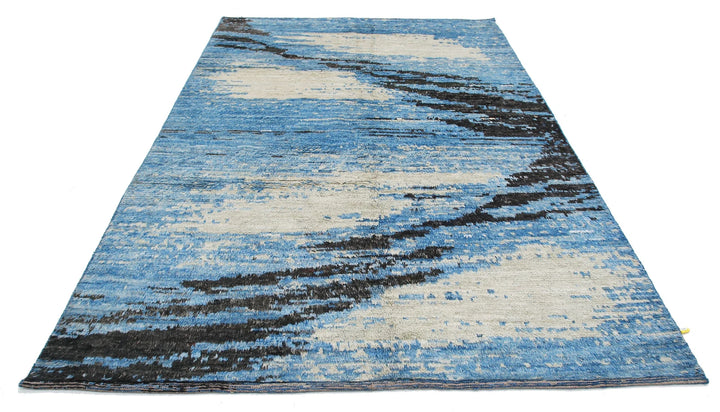 Blue Afghan Tribal Rug 6' 3" x 9' 8" Hand-Knotted | No. AT58049
