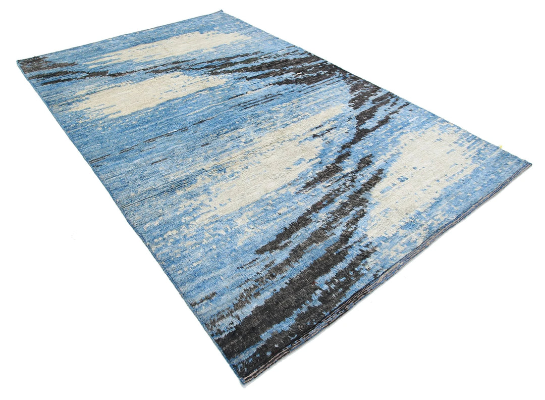 Blue Afghan Tribal Rug 6' 3" x 9' 8" Hand-Knotted | No. AT58049