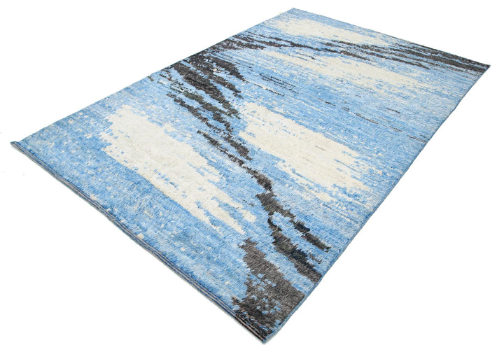 Blue Afghan Tribal Rug 6' 3" x 9' 8" Hand-Knotted | No. AT58049