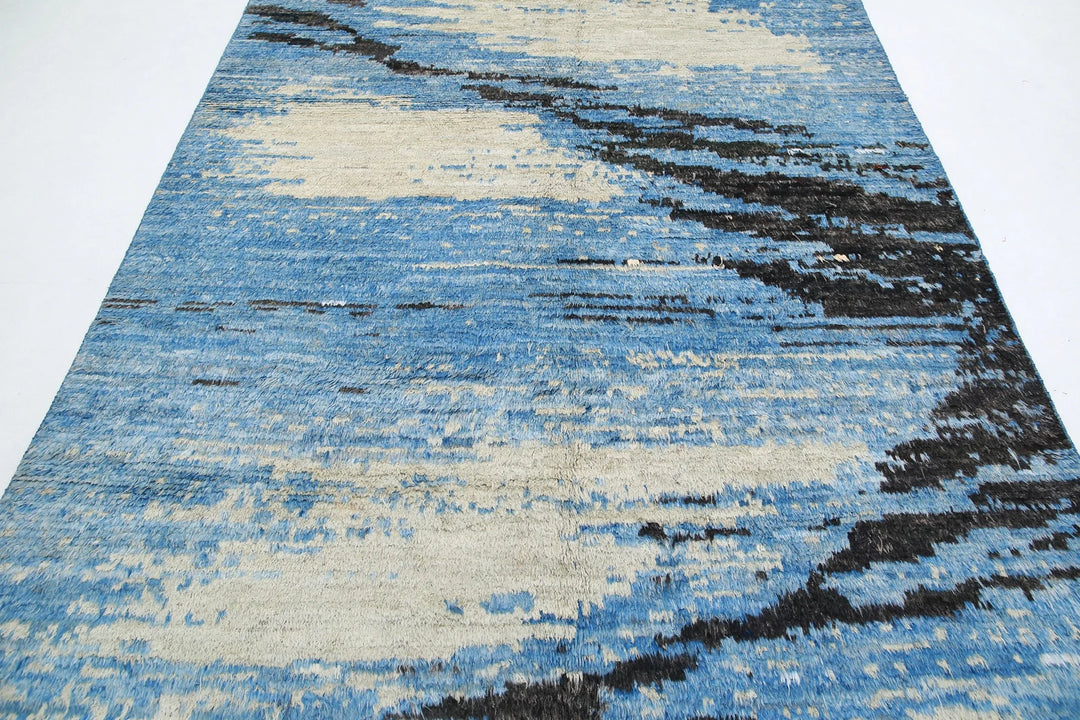 Blue Afghan Tribal Rug 6' 3" x 9' 8" Hand-Knotted | No. AT58049