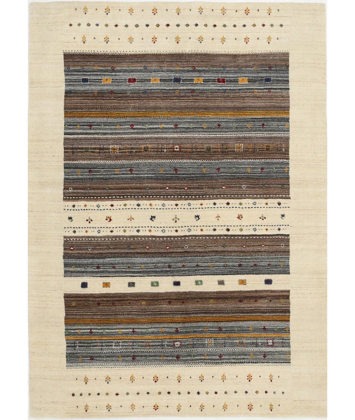 Ivory Indian Lori Rug 5' 8" x 7' 10" Hand-Knotted | No. AT580680