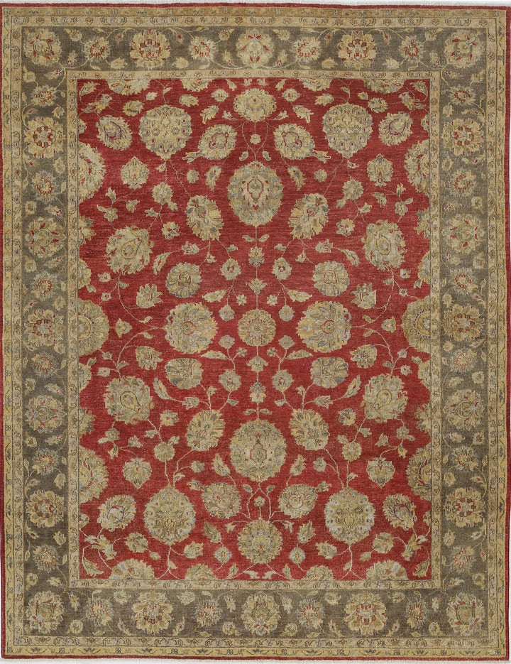 Red Grey Indian Ziegler Rug 7' 7" x 9' 10" Hand-Knotted | No. AT58078