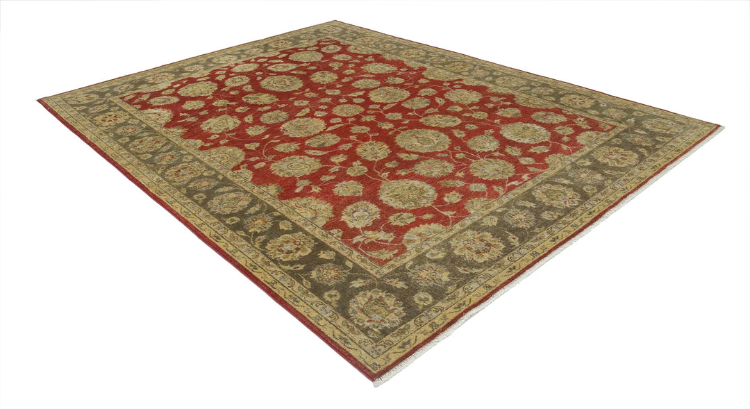 Red Grey Indian Ziegler Rug 7' 7" x 9' 10" Hand-Knotted | No. AT58078