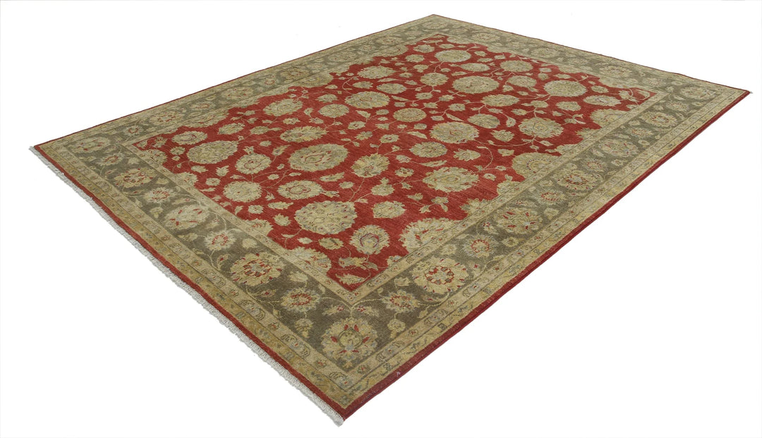 Red Grey Indian Ziegler Rug 7' 7" x 9' 10" Hand-Knotted | No. AT58078