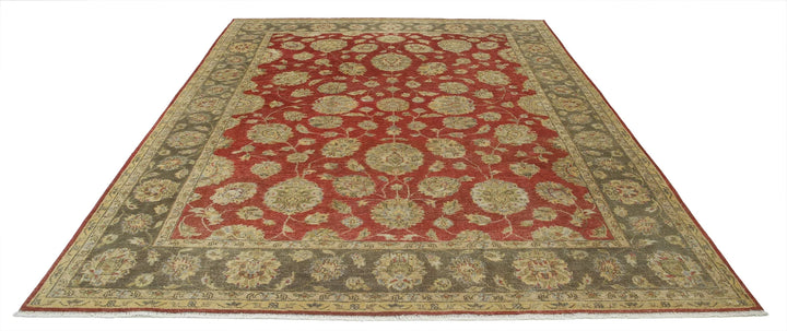 Red Grey Indian Ziegler Rug 7' 7" x 9' 10" Hand-Knotted | No. AT58078