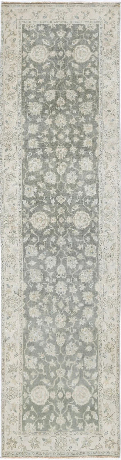 Grey Ivory Indian Ziegler Rug 2'7" x 9'11" Hand-Knotted | No. AT58193