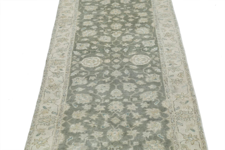Grey Ivory Indian Ziegler Rug 2'7" x 9'11" Hand-Knotted | No. AT58193