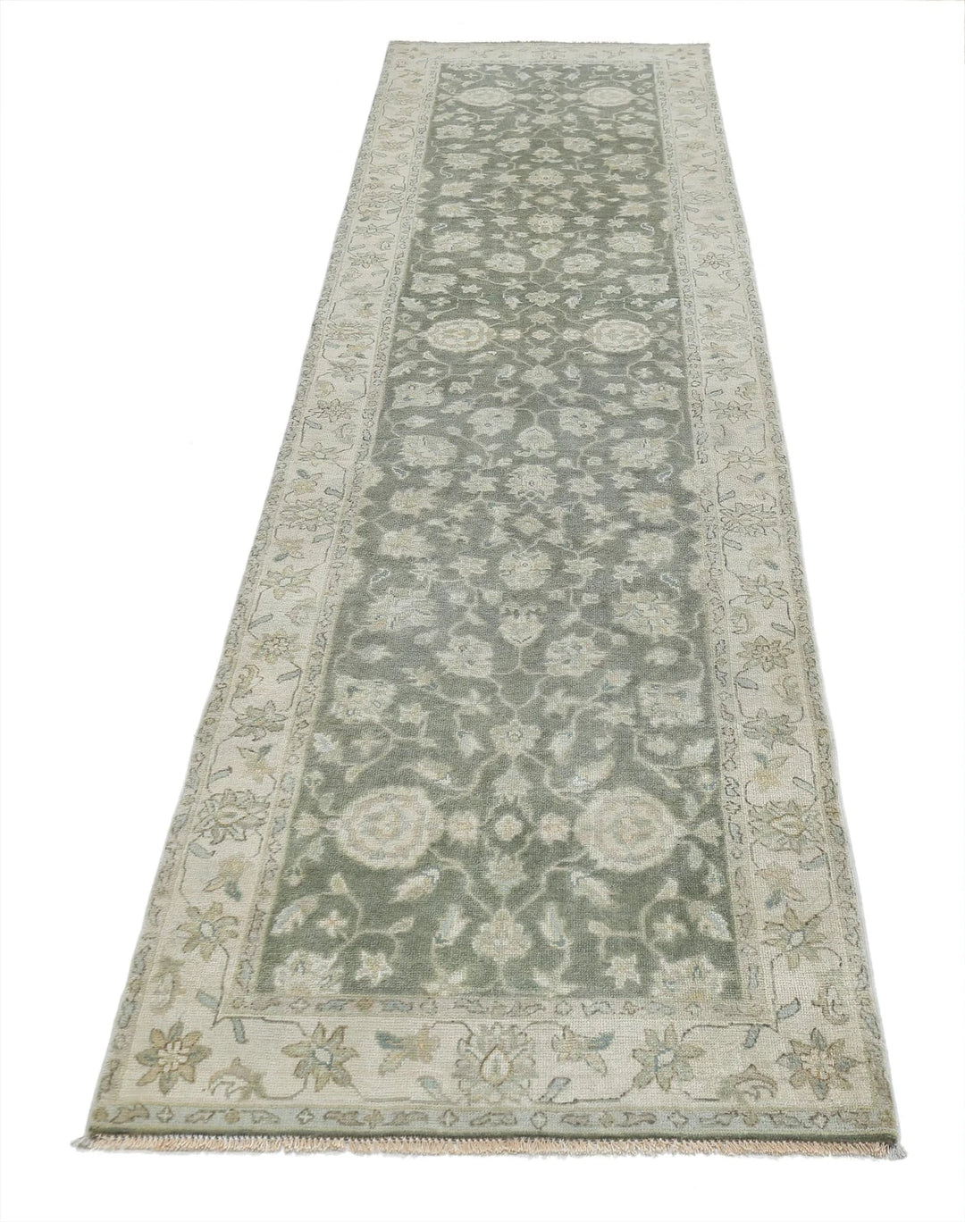 Grey Ivory Indian Ziegler Rug 2'7" x 9'11" Hand-Knotted | No. AT58193