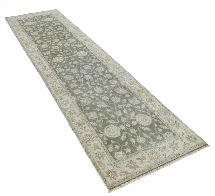 Grey Ivory Indian Ziegler Rug 2'7" x 9'11" Hand-Knotted | No. AT58193