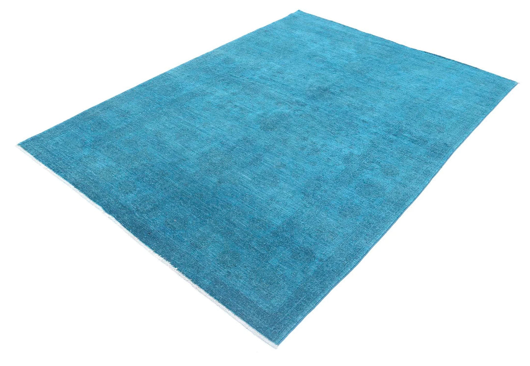 Teal Afghan Overdye Rug 5' 5" x 7' 6" Hand-Knotted | No. AT58337
